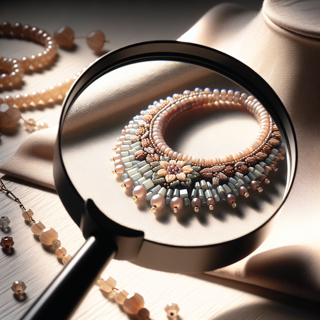 Лупа для бісеру на фоні рукодільного виробу з бісеру в м'якому освітленні