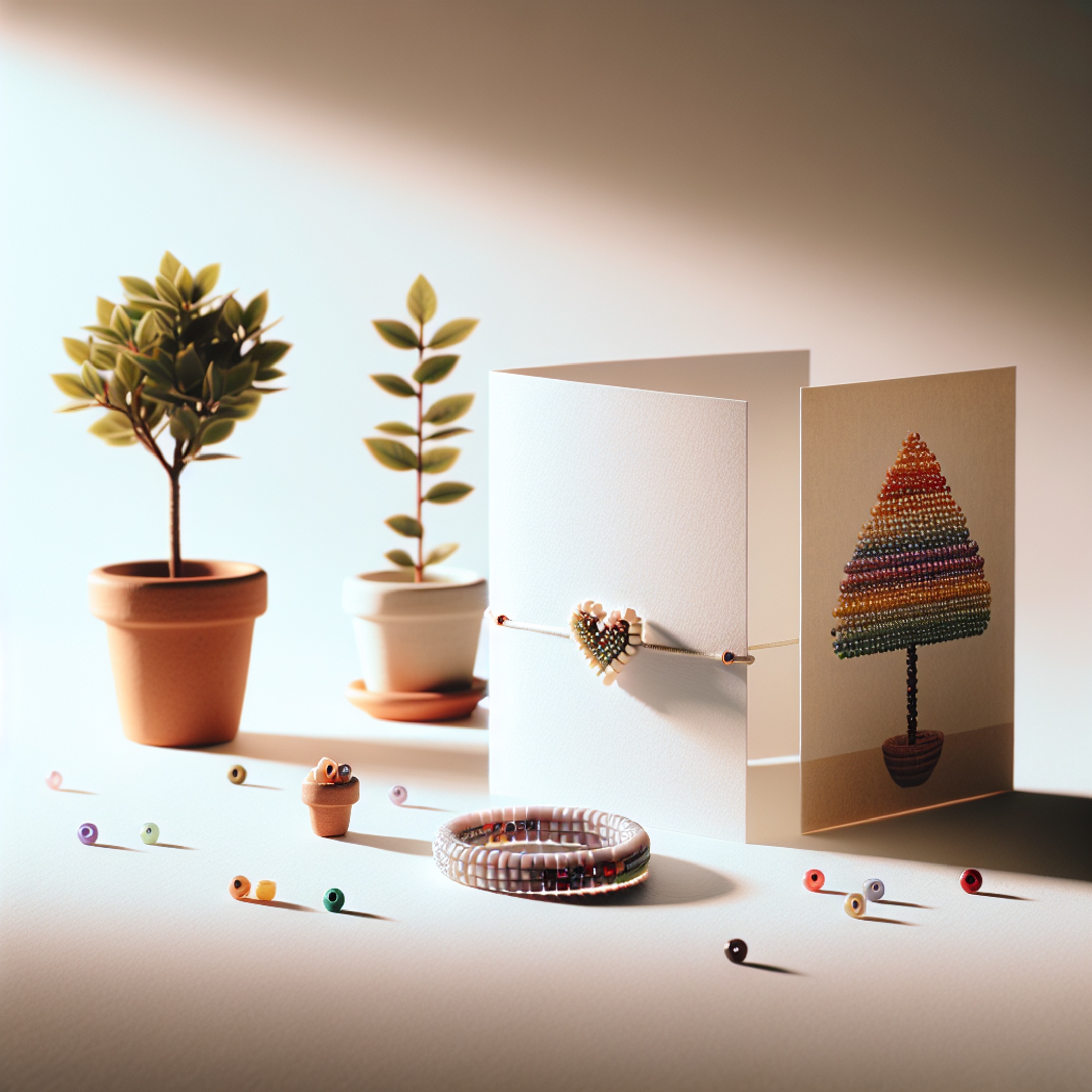 DIY-подарунок: браслет на резинці, листівка й міні-дерево з бісеру