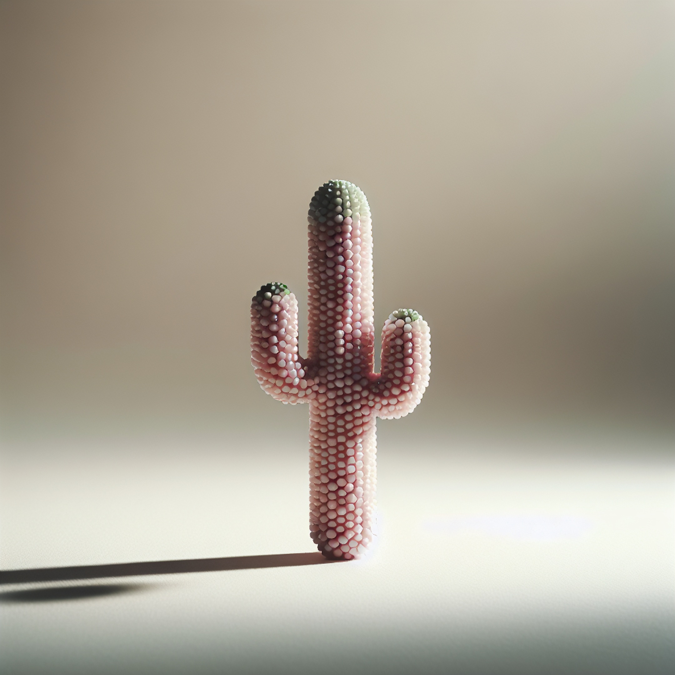 Кактус з бісеру ручної роботи у весняній палітрі на нейтральному фоні - мінімалістичне фото для продажу в Instagram