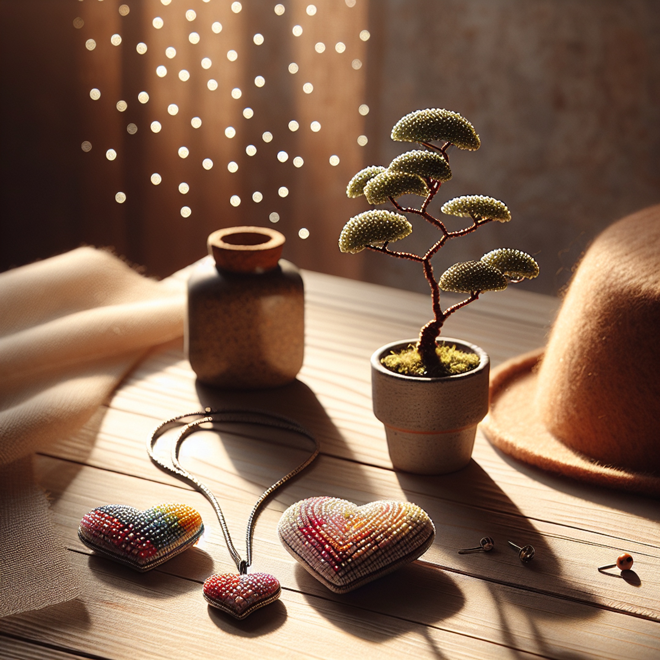 Швидкі подарунки: майстер‑клас на тиждень – кулон у формі серця, бонсай з бісеру і бісерні елементи на капелюшках