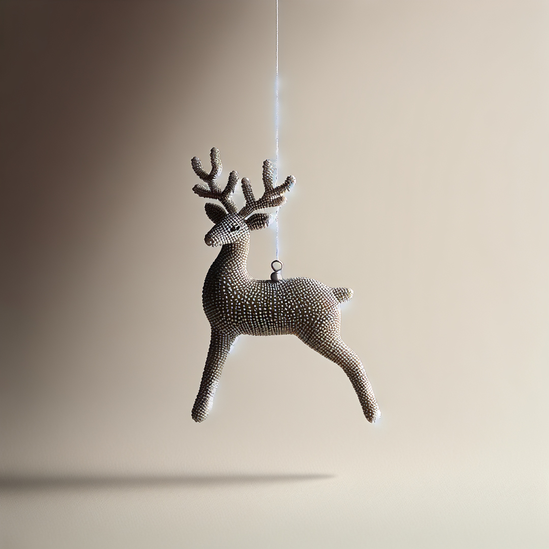 Олень з бісеру в одному тоні - мінімалістична ручна підвіска на нейтральному фоні