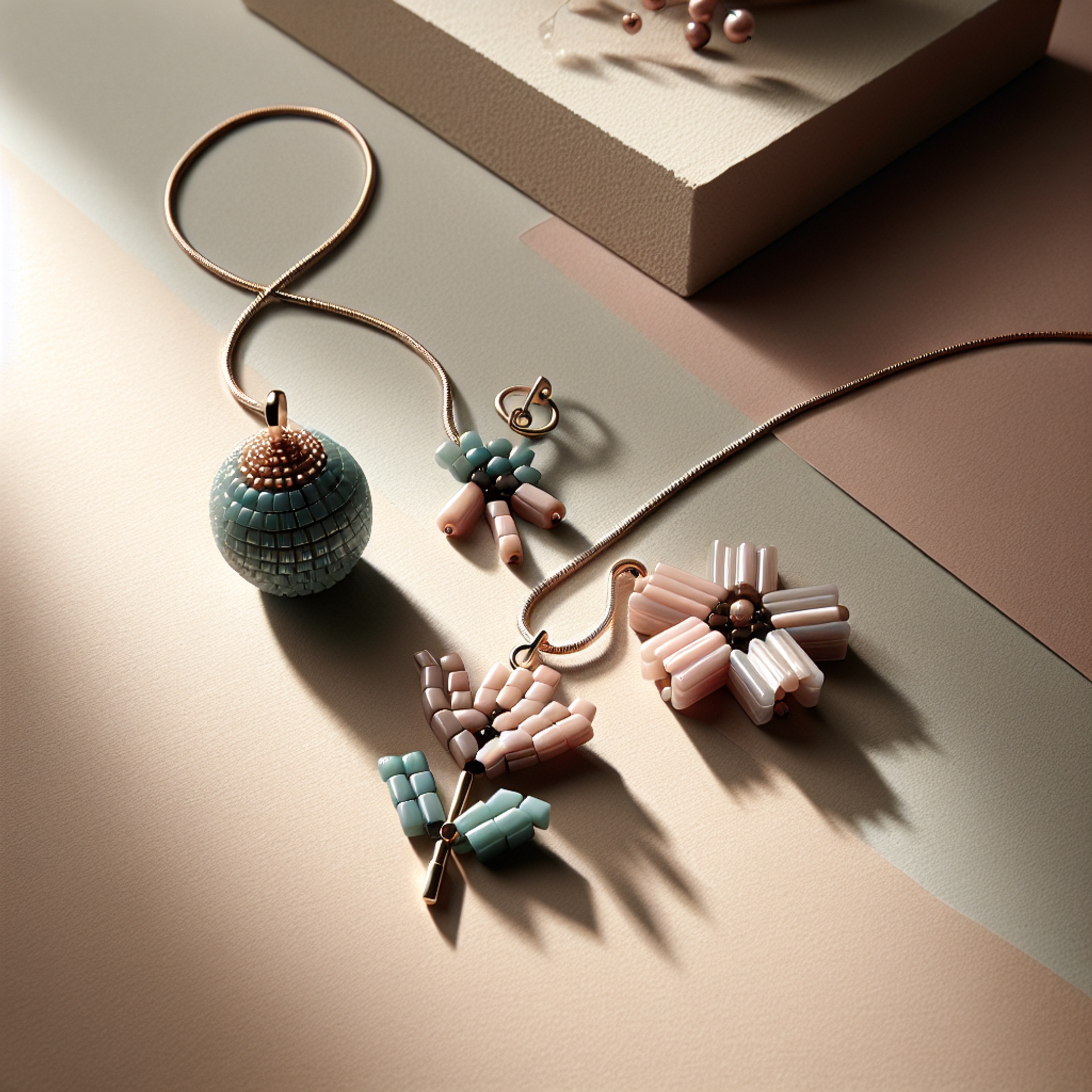 Плоский флетлей: птахи з бісеру, тюльпан з бісеру і геометричний кулон у палітрі Miyuki - для початківців