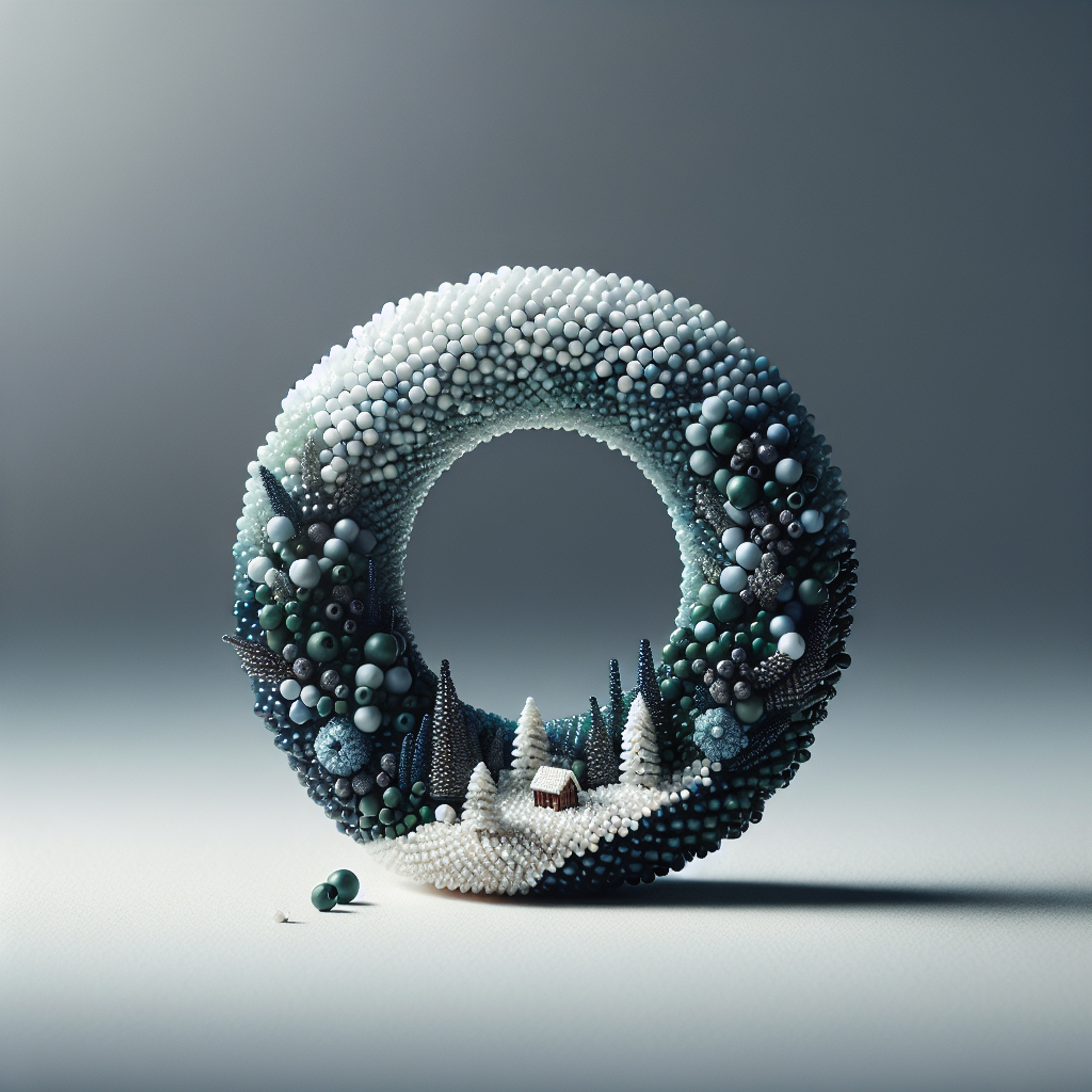 Вінок з бісеру з міні‑пейзажем, ручна робота з високоякісного бісеру Toho, зимова палітра, простий фон