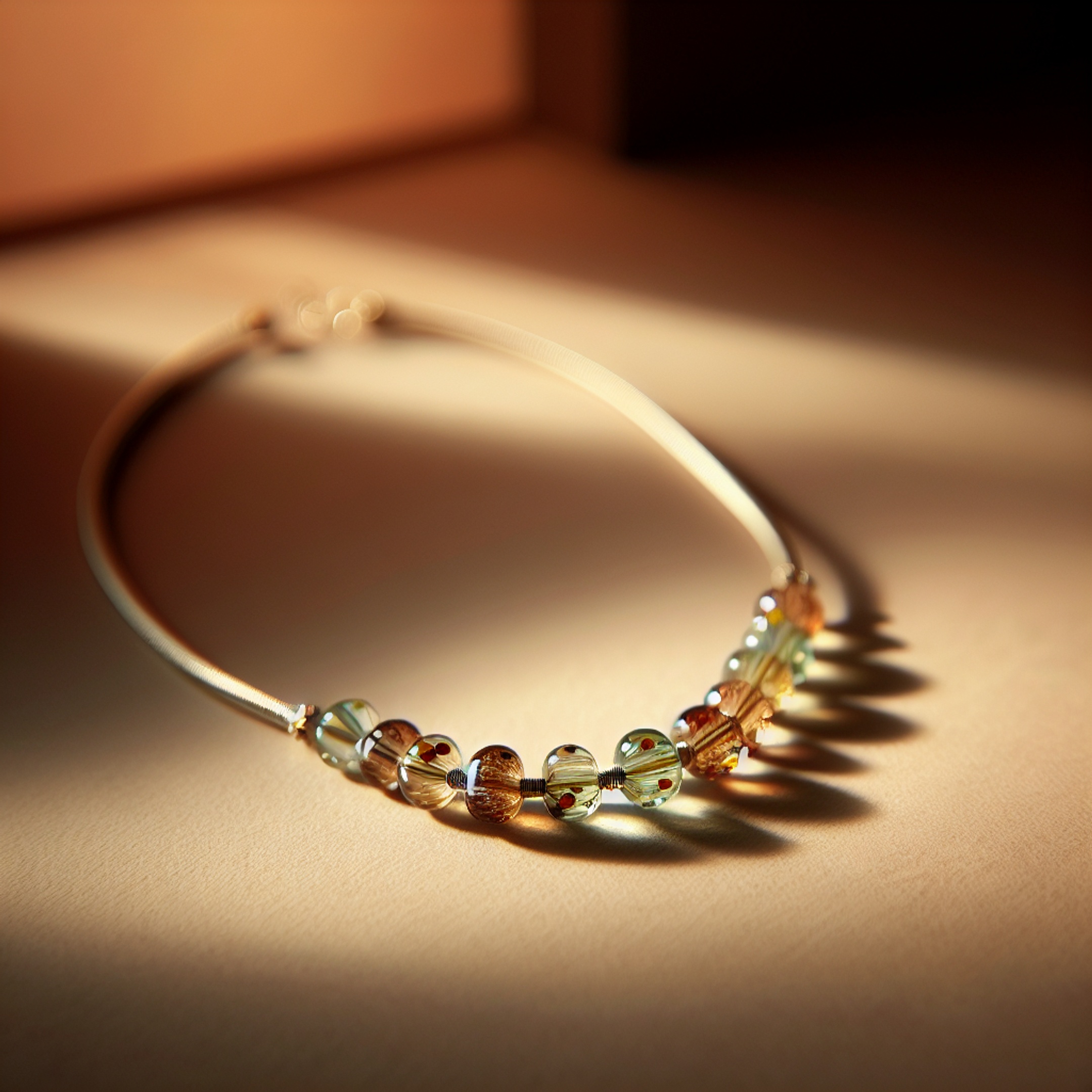 Делікатне кольє з намистин з муранського скляного бісеру на нейтральному фоні - текстура і блиск