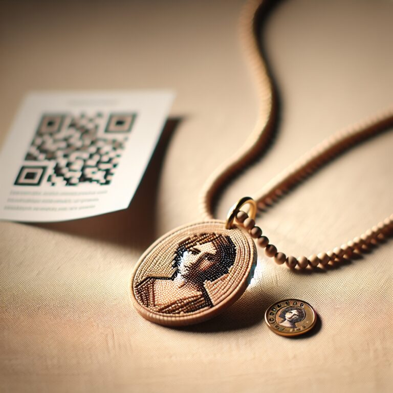Кольє з підвіскою-портретом бісером та QR-биркою - персоналізований подарунок ручної роботи
