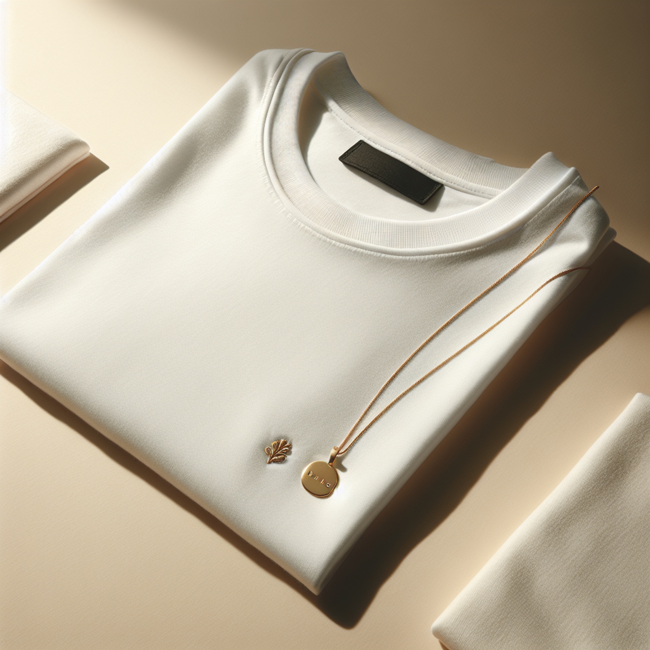 Біла футболка з бісерною вставкою і персоналізована підвіска з іменем на тонкому ланцюжку