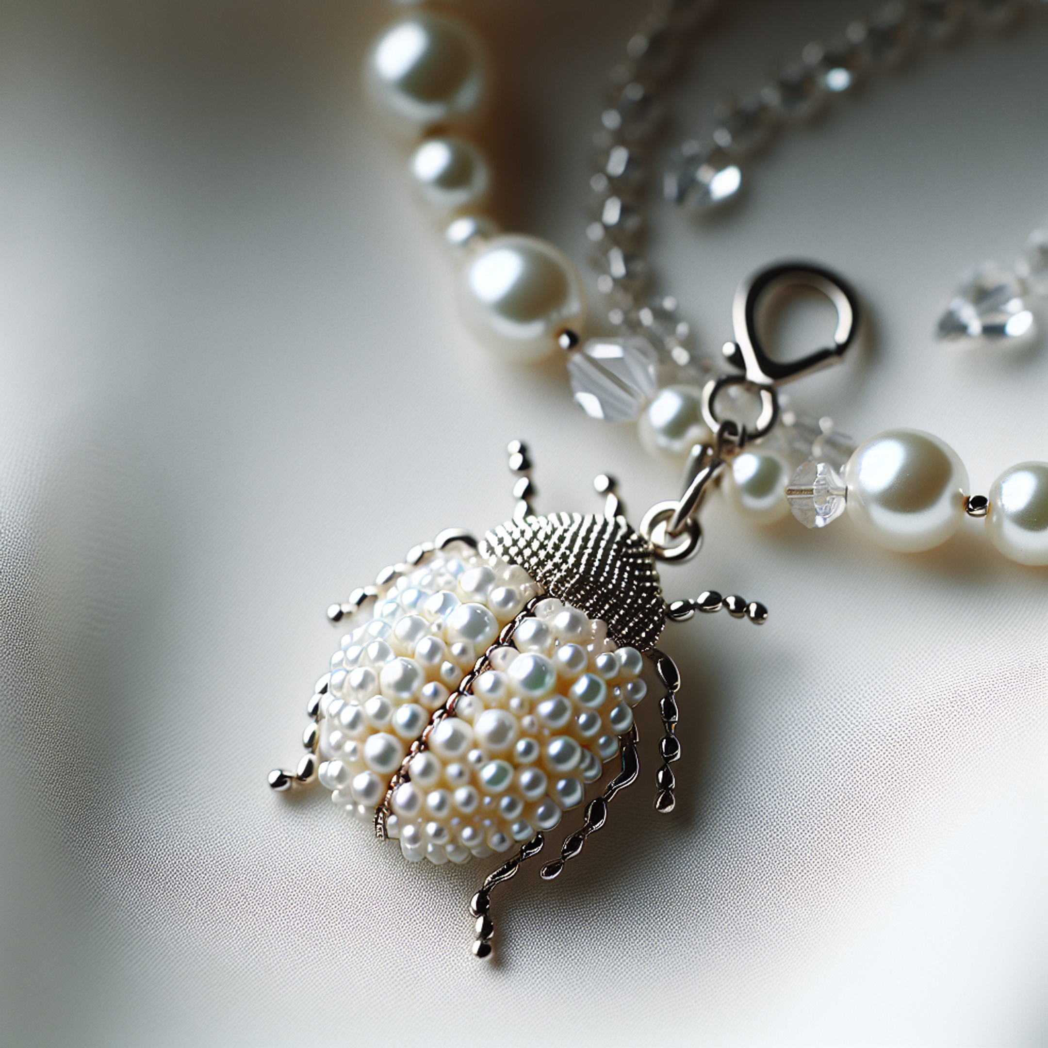 Жучок з бісеру – як зробити міні-шарм на кільці для кольє зі стразами (білий весільний варіант)