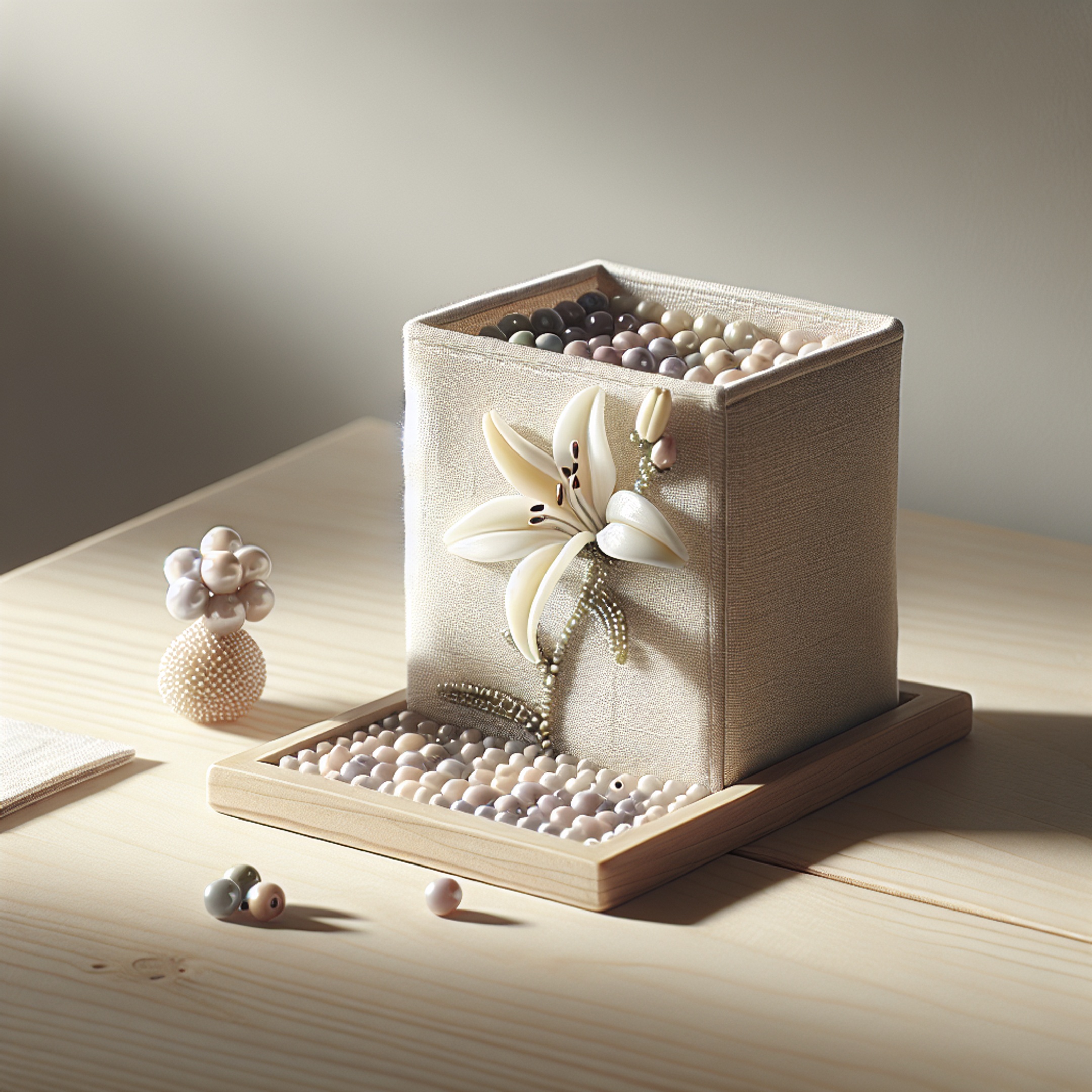 Весняний робочий органайзер з бісеру: матовий і глянсовий бісер, лілеї та фентезі-фігурки для Великодніх подарунків