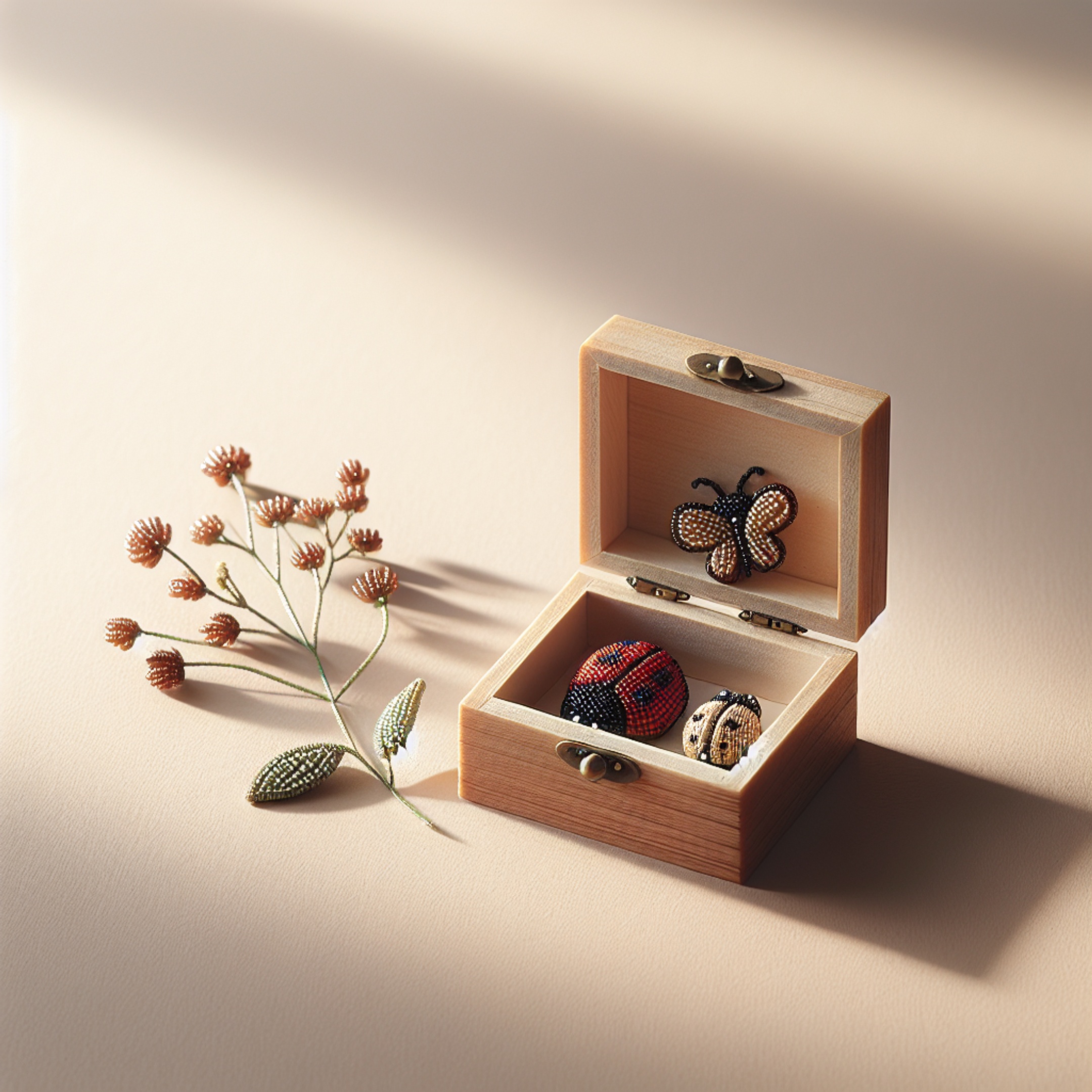 Як упакувати й продати набір з польовими квітами й жучками з бісеру в стильному ящику до Дня матері